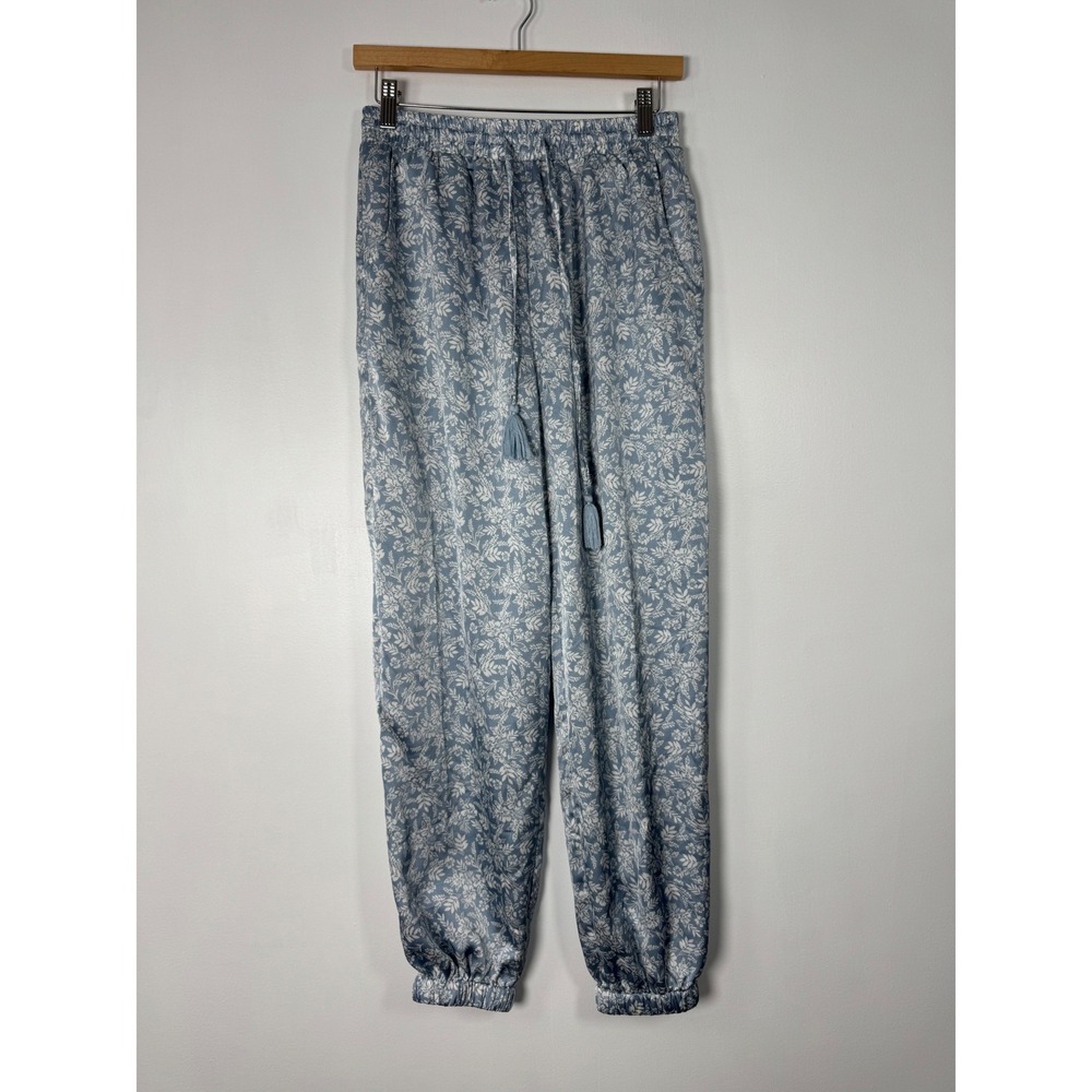 Boho‎ On You Womens Large Jogger Pants Blue Floral Tassel Drawstring EP1273C